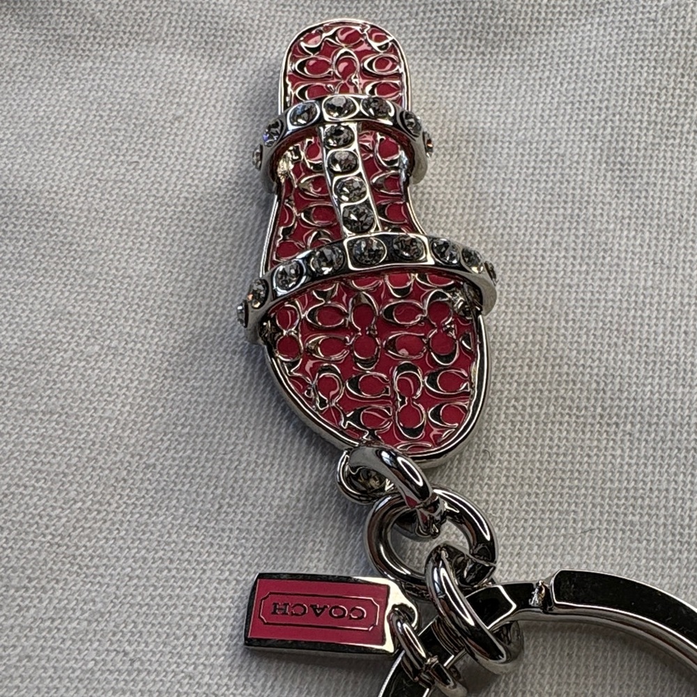 Coach Pink Rhinestone Flip Flop Keyring - Picture 3 of 4